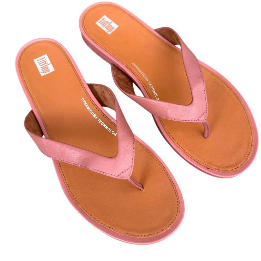 FitFlop GRACIE Leather Pink and Tan Flip-Flops Size 10
